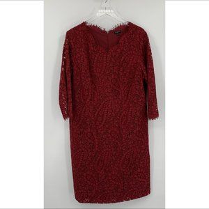 Talbots lace shift dress burgundy wine red MOB wedding women 14W